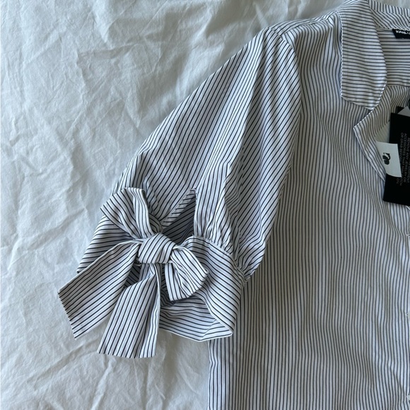 KARL LAGERFELD Women Striped Shirt w/ Bow on Sleeves and Lace Detail - Picture 4 of 6